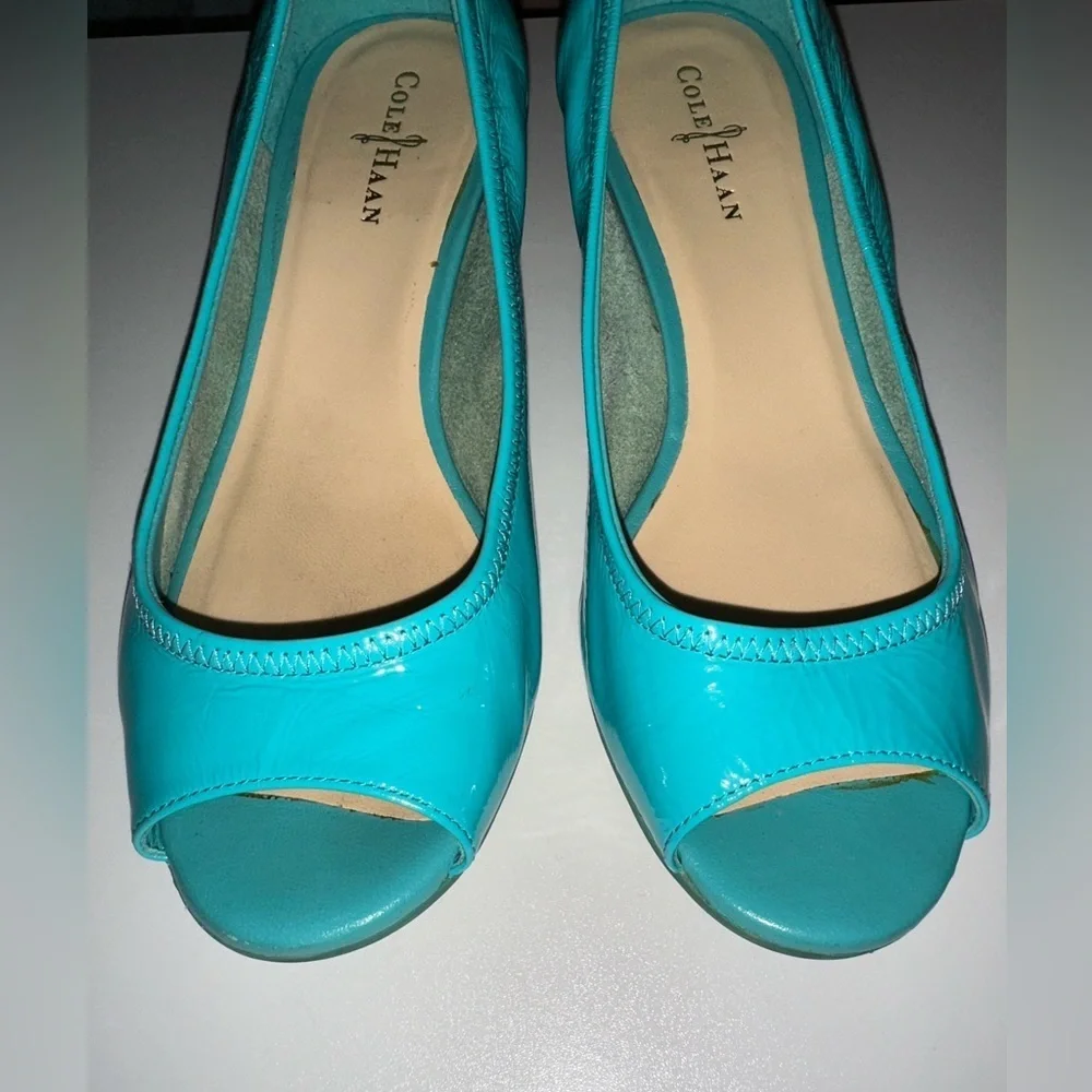 Cole Haan Turquoise Peep-Toe Wedge Flats